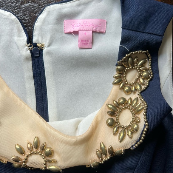 Lilly Pulitzer Navy Wythe Shift Dress Gold Detail sz 4 - Picture 5 of 6
